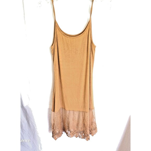 Women's Beige LACE Trim Solid Slip Extender Spaghetti Straps Camisole Dress Sz P - Picture 6 of 6